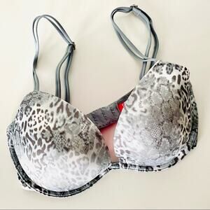 NEW VS VICTORIAS SECRET Grey White Animal Cheetah Print Push Up Hot Pink Bra 32D